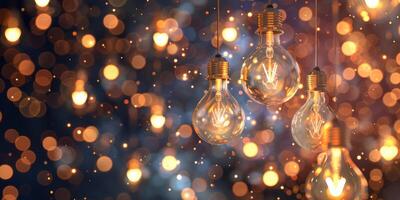 A captivating display of vintage light bulbs set against a beautifully shimmering bokeh background effect photo