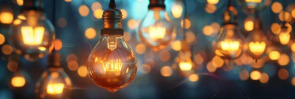 Beautifully illuminated light bulbs, creating a warm and inviting ambiance, fill the space with charm and comfort photo