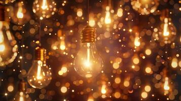 A mesmerizing and captivating display of illuminated bulbs surrounded by a sparkling bokeh background effect photo