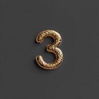 A stylish decorative gold number three that can be utilized for various branding, art, or home design projects photo