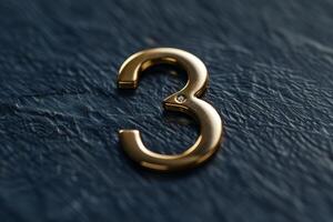 A metallic number three elegantly displayed on a rich dark background, showcasing its distinct charm photo