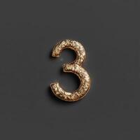 This stylish and elegant golden number 3 serves as a perfect choice for various decorations and design projects photo