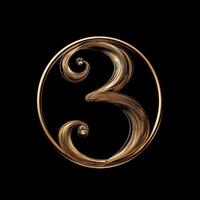 A classy and elegant representation of the number three designed with artistic swirls and a luxurious golden color photo