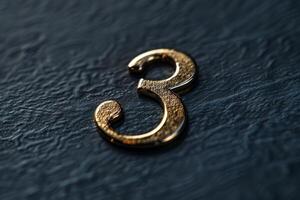A closeup view of a vintagestyle metallic number three displayed on a textured dark surface background photo