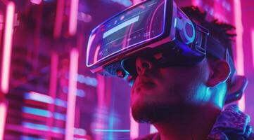 Dive into the exciting future of gaming, where you can experience stunning virtual reality technology, vibrant neon lights, and immerse yourself in thrilling adventures like never before photo