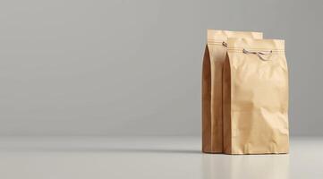 Showcase your brand effectively with this stylish and appealing mockup that features attractive brown paper bags. Ideal for ecofriendly packaging presentations and marketing purposes photo