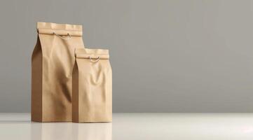 This mockup showcases two minimalist brown paper bags that have been specifically designed to feature different packaging designs, thereby enhancing branding and product presentations effectively photo