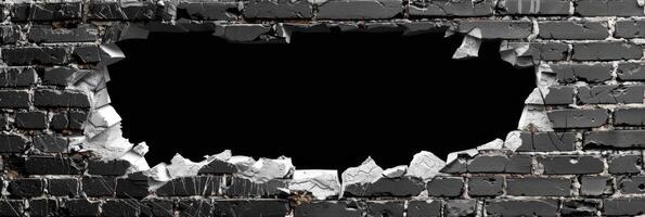 This is a stunning and captivating 3D representation of a brick wall, which features a large hole, showcasing intricate details and textures of the individual bricks in a visually striking manner photo