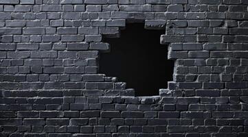This piece features a detailed 3D rendering of a hole in a black brick wall, highlighting contrast and depth, and suggesting escape or breakthrough for viewers to interpret its meaning photo