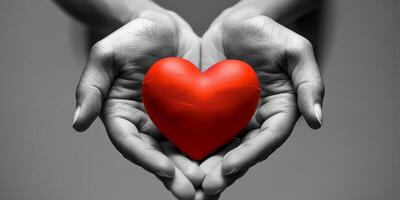 An evocative image shows hands cradling a vibrant red heart, symbolizing love and compassion for all photo