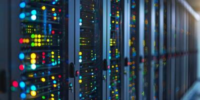 This is a detailed closeup view of server racks that showcase cuttingedge and advanced data storage technology photo