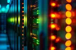 A closeup view displays illuminated servers that brilliantly showcase hightech data storage solutions photo