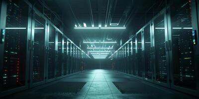 A sleek, modern data center features advanced server technology and cuttingedge lighting for optimal efficiency photo