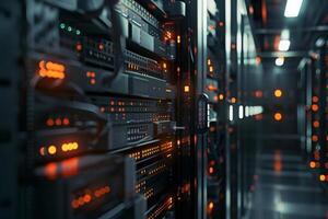 An expansive and detailed view of a modern server room featuring illuminated servers and stateoftheart technology photo