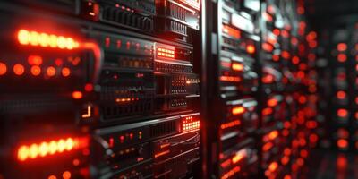 A vibrant and dynamic server room that showcases advanced storage technology along with glowing indicators photo