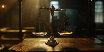 An exquisite and elegant scale of justice distinctly representing fairness within a judicial setting and context photo