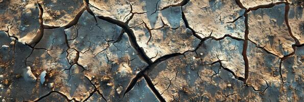 An image that effectively illustrates the severe and devastating impact caused by drought and climate change, revealing cracked and arid soil textures resulting from extreme environmental conditions photo