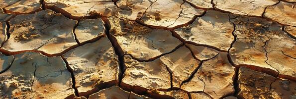 This image vividly illustrates the severely cracked earth resulting from harsh drought conditions, clearly highlighting the significant impacts of climate change on various natural landscapes photo