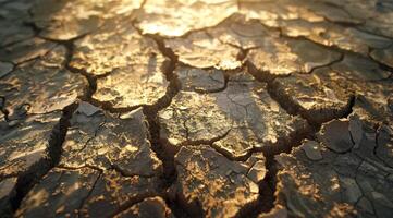 A closeup of cracked earth highlights the severe impacts of drought and climate change, showcasing the urgent need for immediate and effective environmental action against these challenges photo