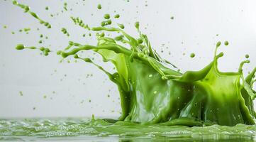 A vibrant green smoothie embodies fresh, highquality ingredients. This nutritious drink is ideal for health enthusiasts or anyone wanting a refreshing experience full of vitamins and minerals photo