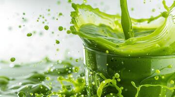 Enjoy a revitalizing green smoothie, packed with nutrition and vitality. This invigorating drink is ideal for health enthusiasts and wellness seekers, leaving them energized and refreshed photo