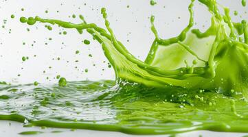 This artwork features a stunning depiction of a green smoothie splash, showcasing the dynamic motion and vibrant color elements, making it perfect for advertising health, vitality, and wellbeing photo