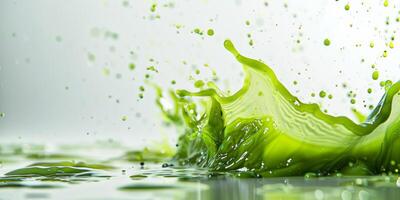 A vibrant splash of a green smoothie beautifully captures the essence of freshness and vitality, showcasing a variety of nutritious ingredients and presenting a lively, truly refreshing beverage photo