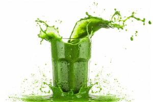 A vibrant splash of green smoothie perfectly captures the essence of freshness and vitality, showcasing a variety of delicious ingredients that burst with flavor and promise nourishment for the body photo