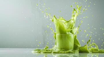 A vibrant and lively splash of green smoothie truly captures the very essence of freshness and vitality. It is perfect for healthy drinks as well as for nutritious recipes that boost wellness photo