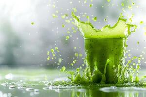 This vibrant green smoothie showcases the freshness and vitality of its ingredients, creating an uplifting feeling that emphasizes health and delight in every sip. Its a nutrientrich blend photo