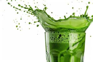 A vibrant green smoothie in a clear glass, with fresh, colorful ingredients and delightful textures, is a delicious, visually appealing treat and an ideal choice for healthy refreshment photo