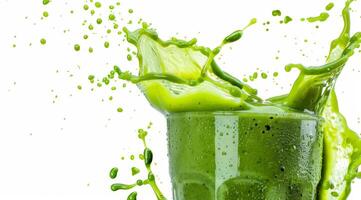 Experience a lively splash of nutrition packed with goodness in this vibrant green smoothie. It is perfect for providing a healthy boost and delicious flavor that you can enjoy in every single sip photo