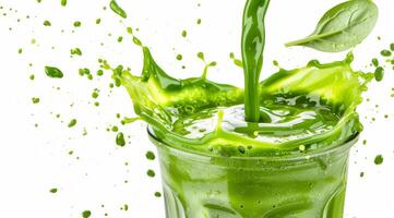 A vibrant and beautifully green smoothie splash that showcases not only freshness but also health, making it perfect for revitalizing your day with delicious and nutritious ingredients packed inside photo