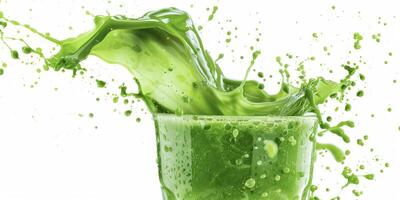 A vibrant, eyecatching splash of green smoothie beautifully captures the very essence of freshness and health, making it the perfect choice for revitalizing and energizing your day ahead photo