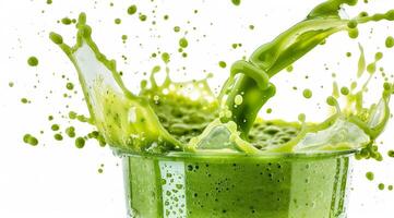 A vibrant green smoothie, rich in nutrients, showcases its eyecatching color and refreshing nature. Its a perfect delight for health enthusiasts, offering a delicious boost to any diet photo