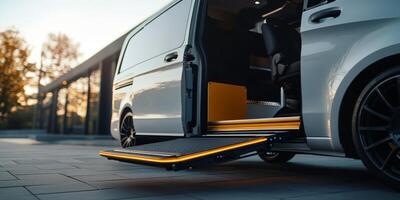 This sleek and modern wheelchair accessible minivan is equipped with a lowered ramp, ensuring easy access and mobility, making it perfect for anyone in need of seamless transportation solutions photo