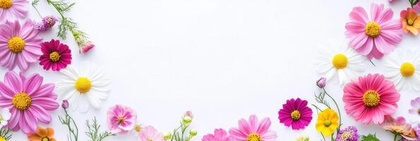 A stunning and vibrant mix of pink and yellow flowers beautifully arranged against a pristine white background, ideal for a variety of projects that require a touch of beauty and elegance photo
