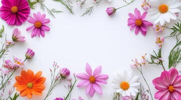 This colorful fresh flower arrangement creates a stunning display while providing space for text or design, perfect for personal or professional projects needing a touch of nature photo