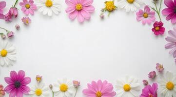 Imagine a stunning arrangement of vibrant, colorful flowers artfully framing an open space, which is truly perfect for invitations, greeting cards, or any imaginative design project you can envision photo