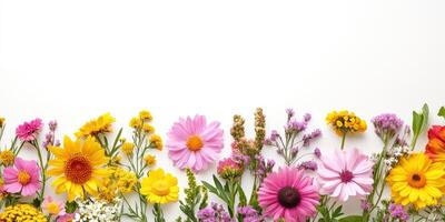 A vibrant array of flowers creates a stunning border perfect for projects, elegant invitations, or home decor. This design provides space for adding text for any occasion needing beauty photo