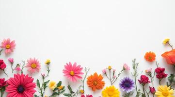 This stunning and beautiful array of colorful flowers set against a clean white background creates a perfect picture, ideal for adding a fresh and vibrant touch to your artistic designs and projects photo