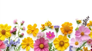 This is a vibrant and diverse collection of beautiful flowers set against a crisp white background, making it an ideal choice for spring or summerthemed designs that exude freshness and cheerfulness photo