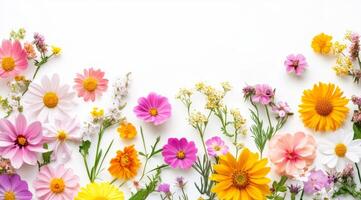 A vibrant array of diverse flowers in stunning hues, perfect for uplifting designs. Ideal for enhancing spring themes and creating inviting invitations that capture the seasons essence photo