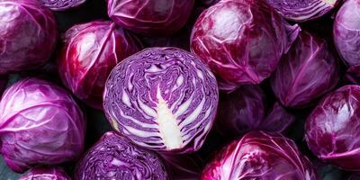 Vibrant and fresh red cabbage heads provide the perfect addition for delicious salads and nutritious meals photo
