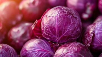 Here is a vibrant and beautiful closeup of red cabbage, ideal for making fresh salads, slaws, and nutritious meals photo