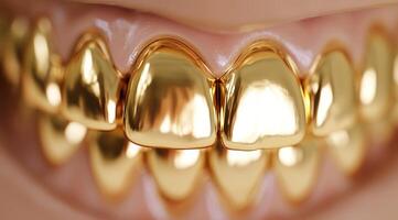 Shiny gold grillz are creating a bold, stylish expression that perfectly showcases personal attitude and flair photo