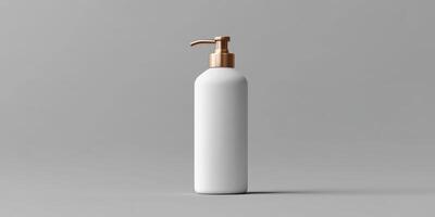 This sleek, modern white pump bottle mockup is perfect for effectively showcasing various beverages, lotions, and other types of liquids within a clean and minimalist setting to highlight the product photo