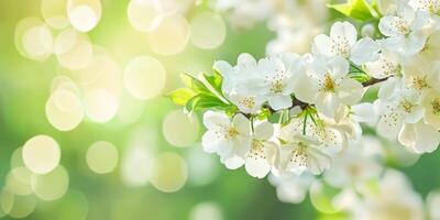 Stunning white cherry blossoms are showcased beautifully against a soft bokeh background in a delightful spring setting photo