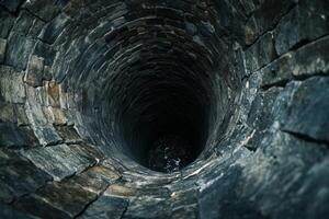 A captivating and mesmerizing view down a deep, stonelined well, evoking a sense of mystery and exploration photo