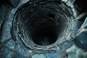 An ancient, deep stone well displaying remarkable craftsmanship and timeless architecture from a bygone era photo
